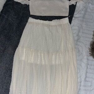 Elegant White Skirt With Slit + Ruffle Matching Top